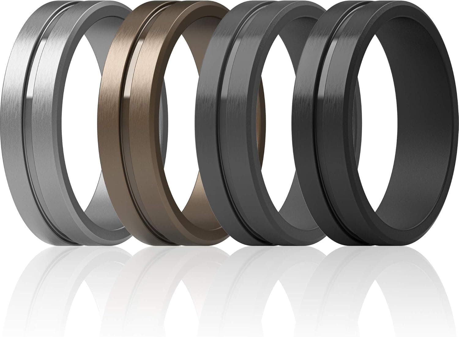 ThunderFit Silicone Wedding Rings For Men - Beveled Brushed Top Edges - 6.35mm Wide - 2mm Thick