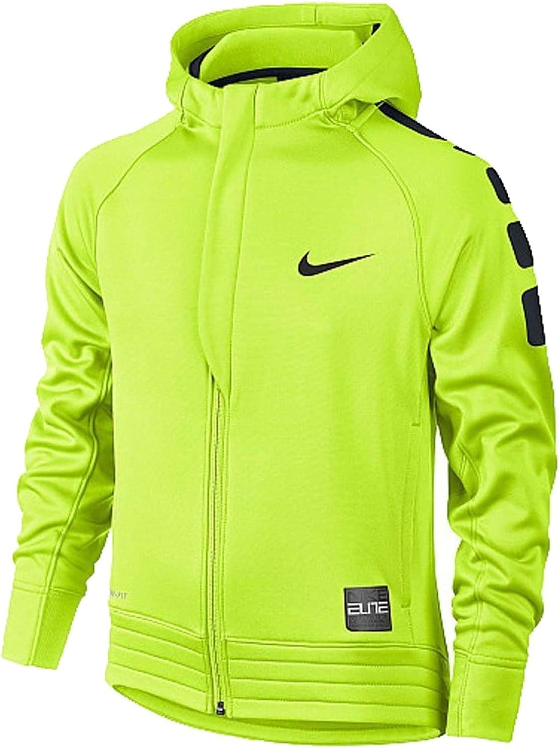 Nike Kids Boys Elite Stripe Hoodie (Little Big Kids), Volt Black, MD (10-12