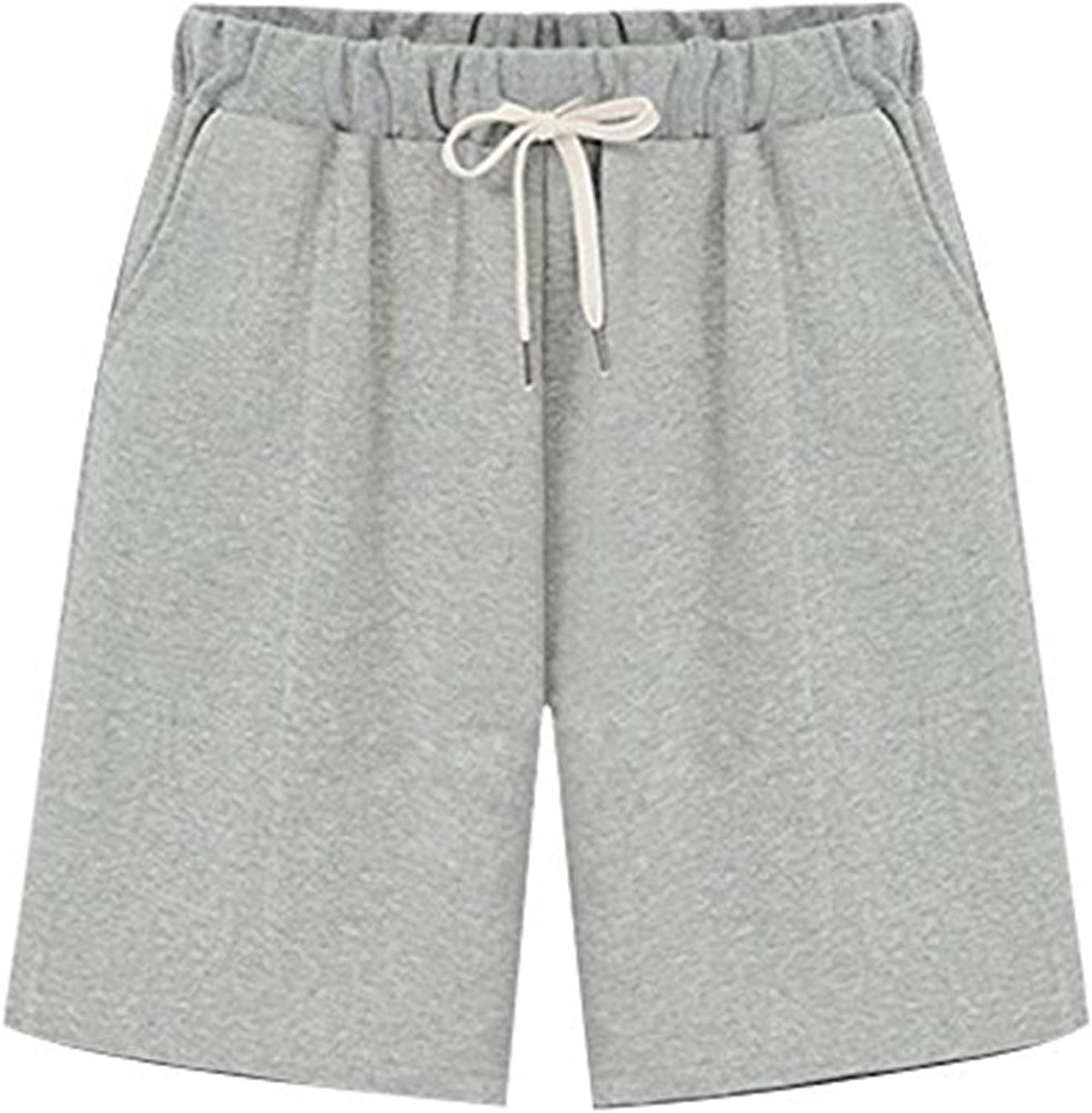 Womens Knee Length Bermuda Shorts Casual Summer Elastic Waist Sweat Shorts Jersey Athletic Shorts with Pockets