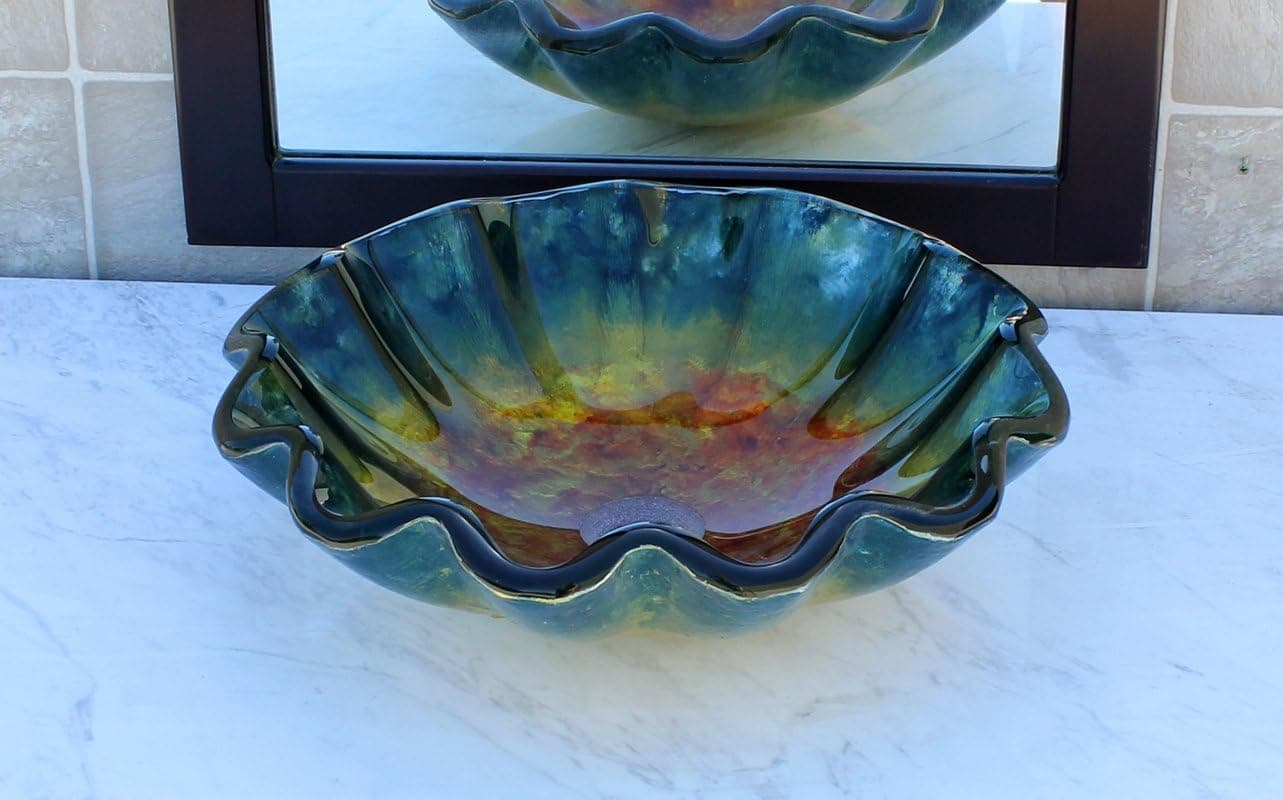 3/4" Bathroom Artistic Glass Vessel Vanity Sink CH9079+ Free chrome pop up Drain & Mounting Ring