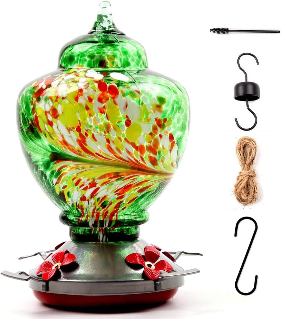 NBHUZEHUA Glass Hummingbird Feeders for Outside Hanging Garden Backyard Decorative Green