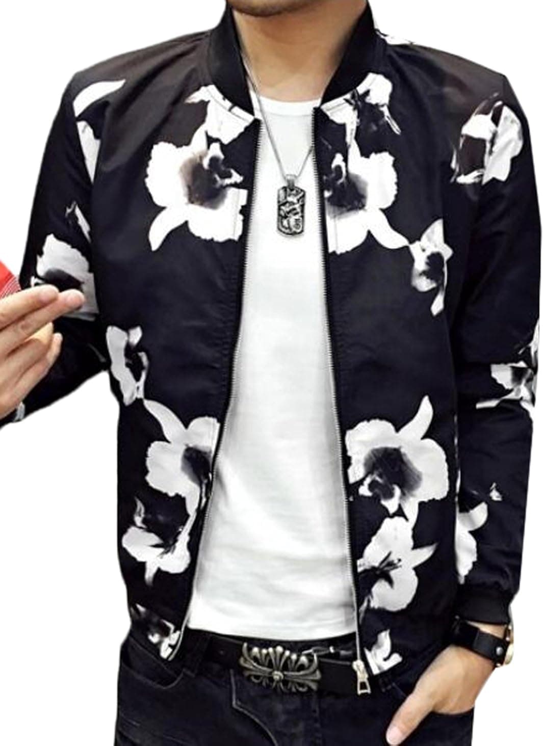 YLnini Mens Korean Printed Baseball Bomber Jacket Coat