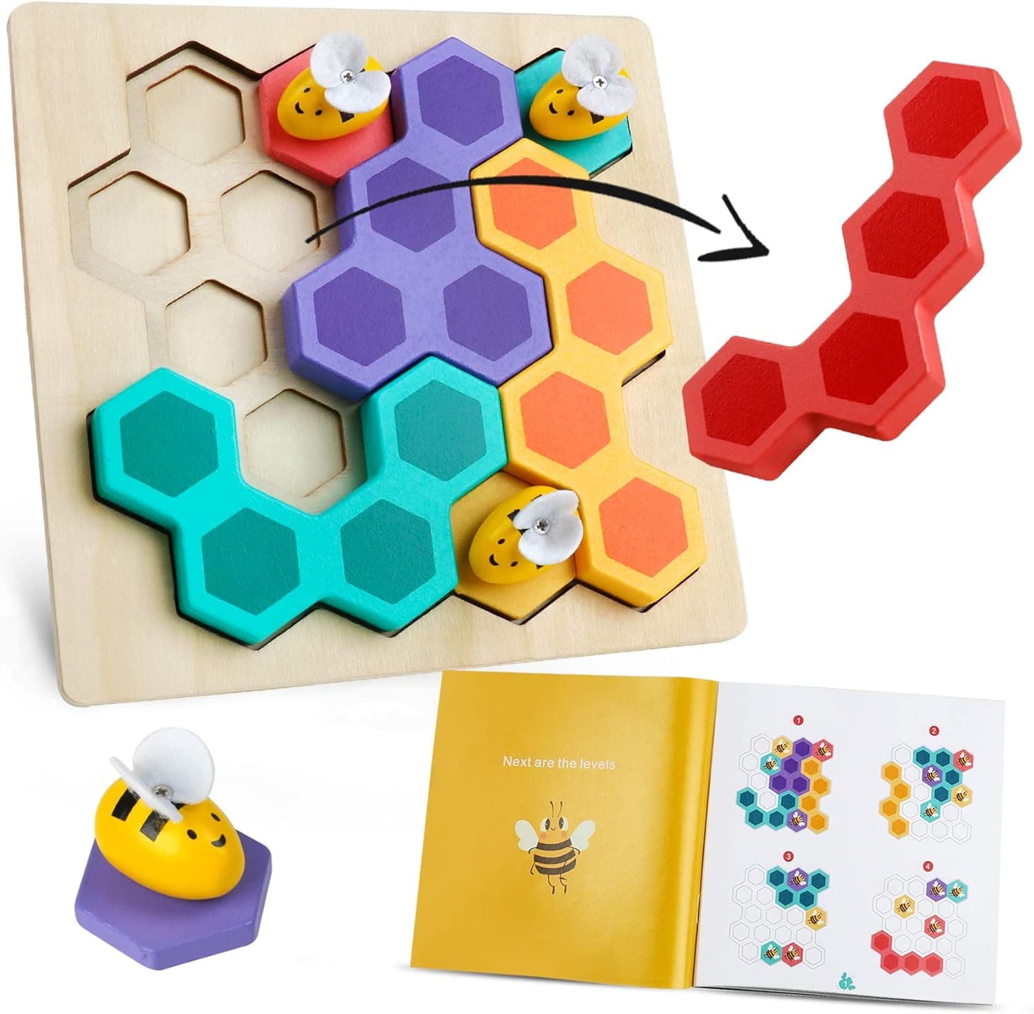 Montessori Toys Wooden Beehive Puzzle Board Games Matching Brain Teasers Logic Game Preschool Educational Games for 3 4 5 Years Old