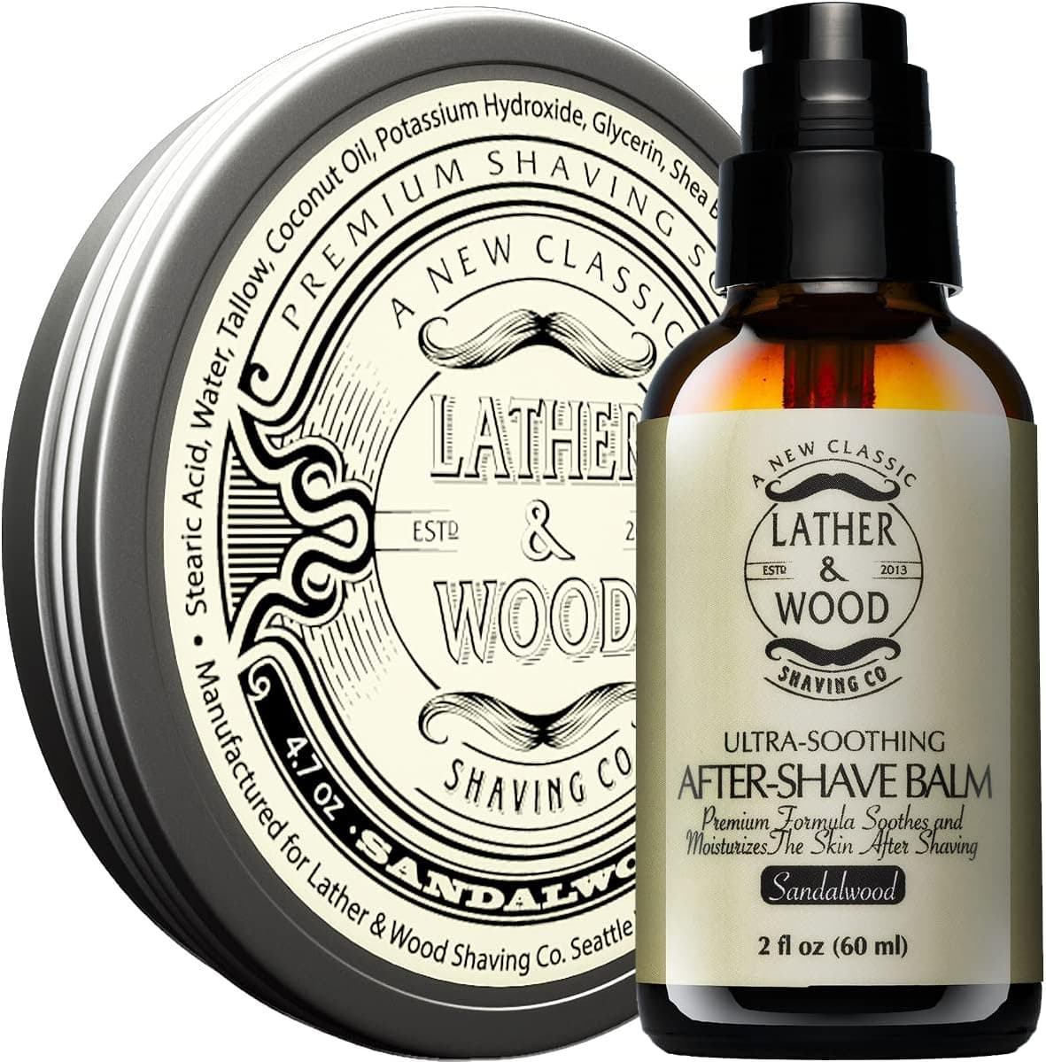 Lather & Wood Shaving Soap and Ultra Soothing Aftershave Balm - Sandalwood