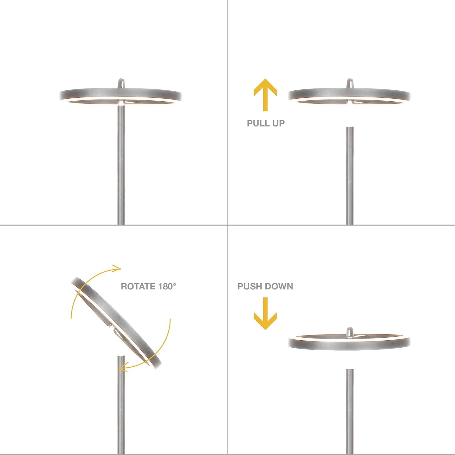 Brightech Halo Flippable LED Torchiere Super Bright Floor Lamp - Tall Standing Modern Pole Light for Living Rooms & Offices - Dimmable Uplight for Reading Books in Your Bedroom etc - Platinum Silver