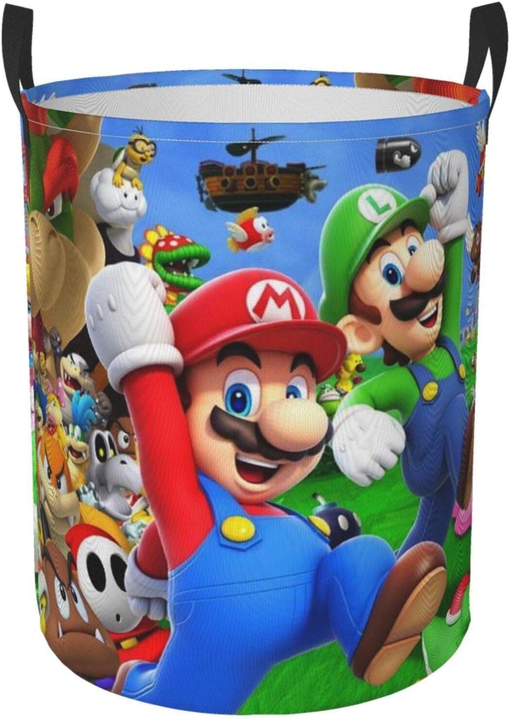 YJWLO Super Mario Bros Cartoon Laundry Hamper Large Laundry Basket Durable Oxford Fabric Waterproof Portable Foldable with Handle for Laundry Room 38/62L Round Dirty Storage Clothes Basket-Medium
