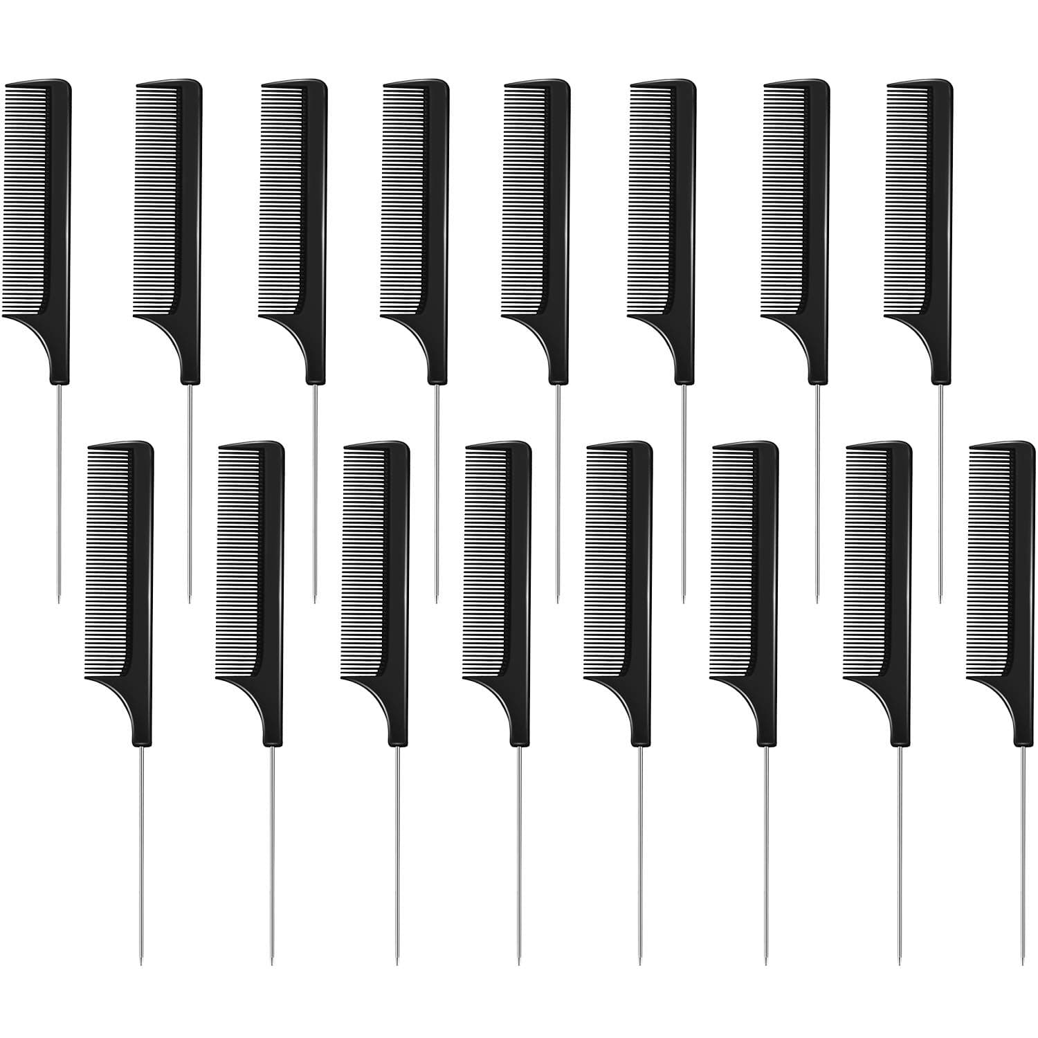 16 Pieces Metal Rat Tail Combs Foiling Comb Pintail Hair Combs Salon Fiber Back Combs for Women Girls Hair Styling at Home (Black)