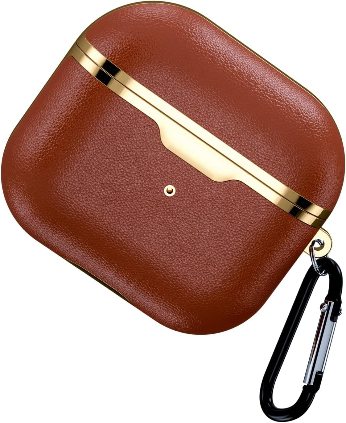 SZJCLTD Case Cover for Airpods 3rd Generation (2021), Leather Gold Plated Waterproof Protective Airpods 3 Case Cover with Keychain[Front-LED Visible] (Brown)
