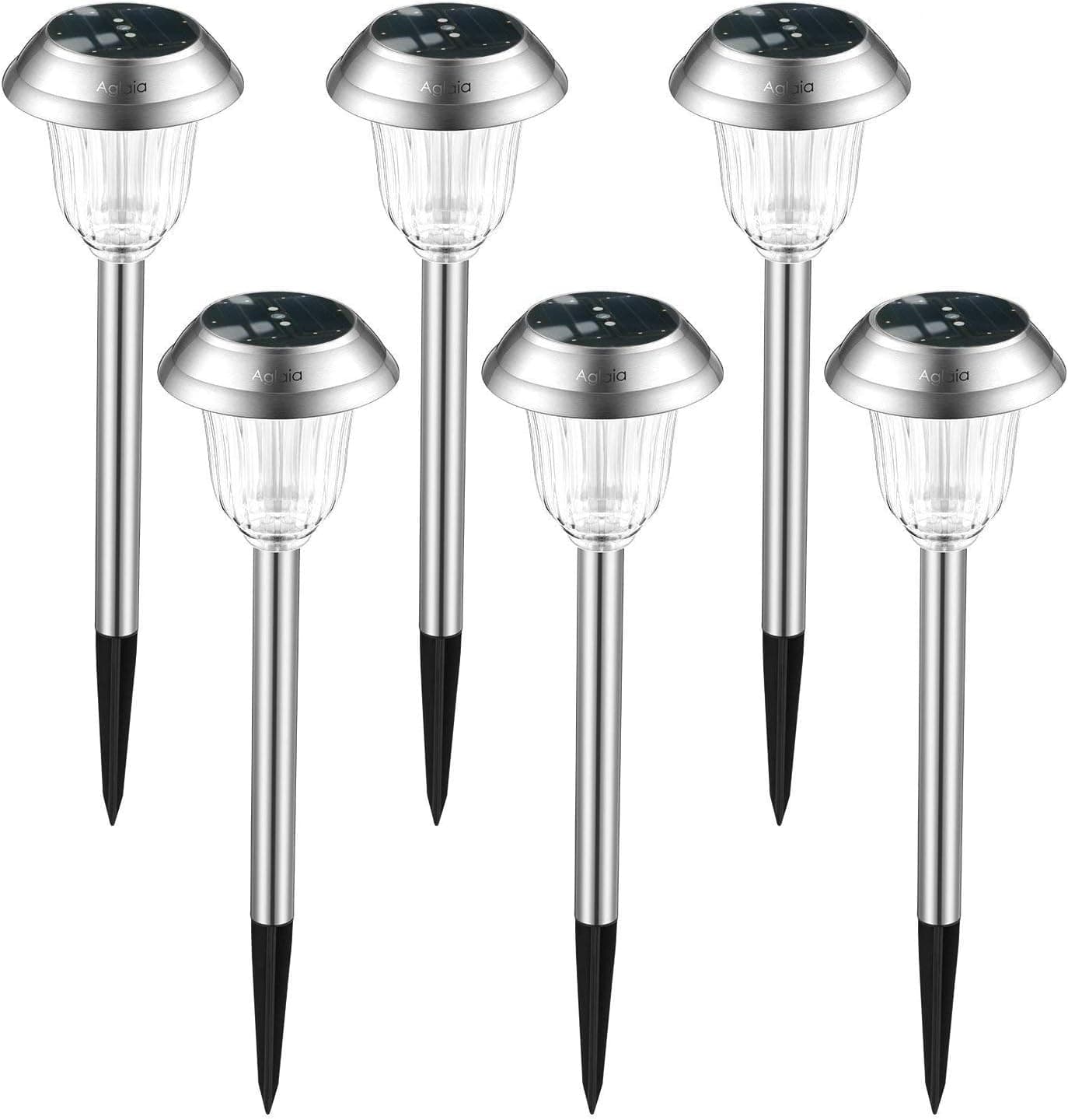 Aglaia Solar Lights Outdoor, Solar Garden Lights, Solar Pathway Lights, Stainless Steel Waterproof LED Outdoor Lights, Security Landscape Lighting, Pathway, Driveway, Patio, Yard Decoration (6 Pack)