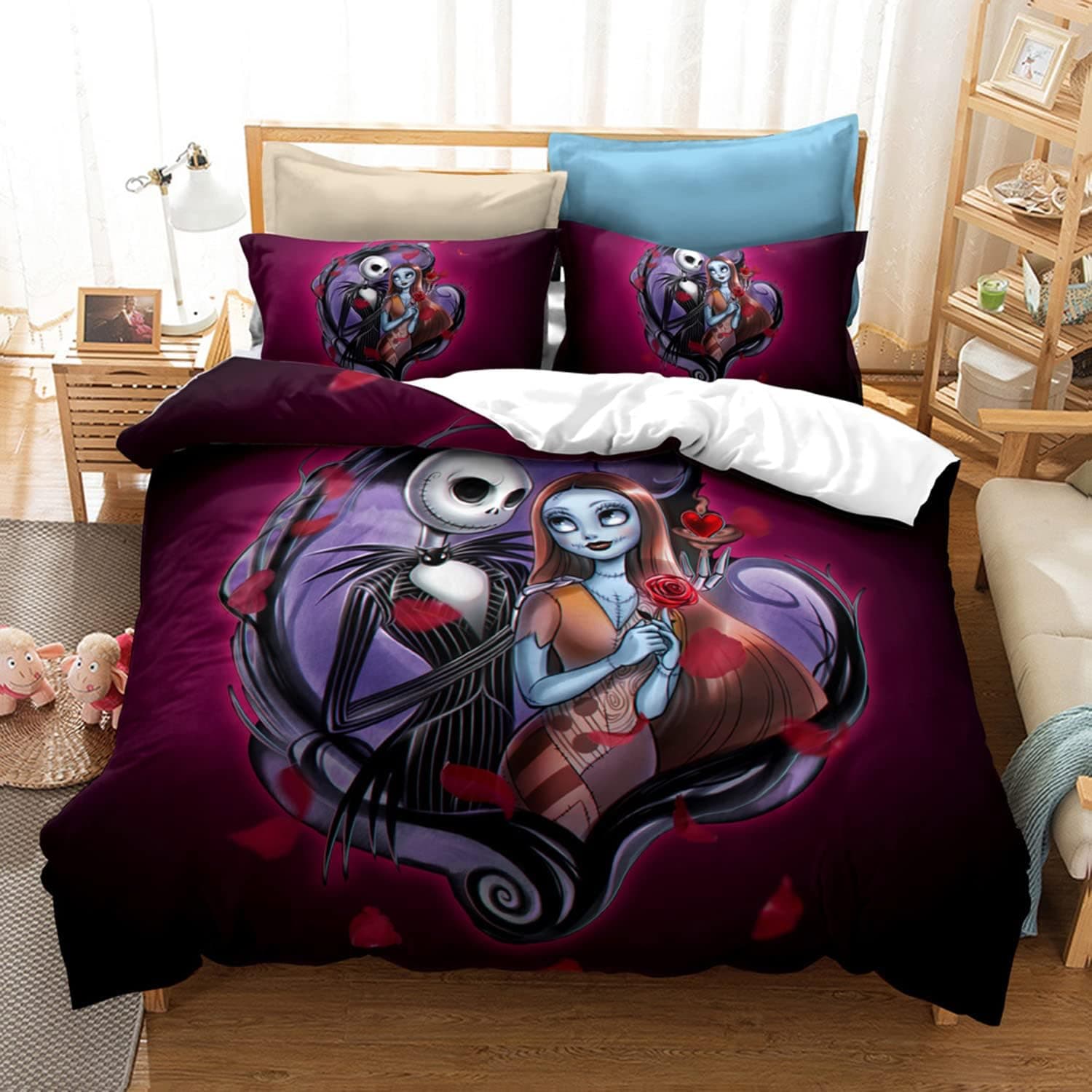 Felu-Home Bedding Duvet Cover Set of Kids, The Nightmare Before Christmas Pattern Comforter Cover Set with 1 Duvet Cover and 2 Pillowcases (King Size)