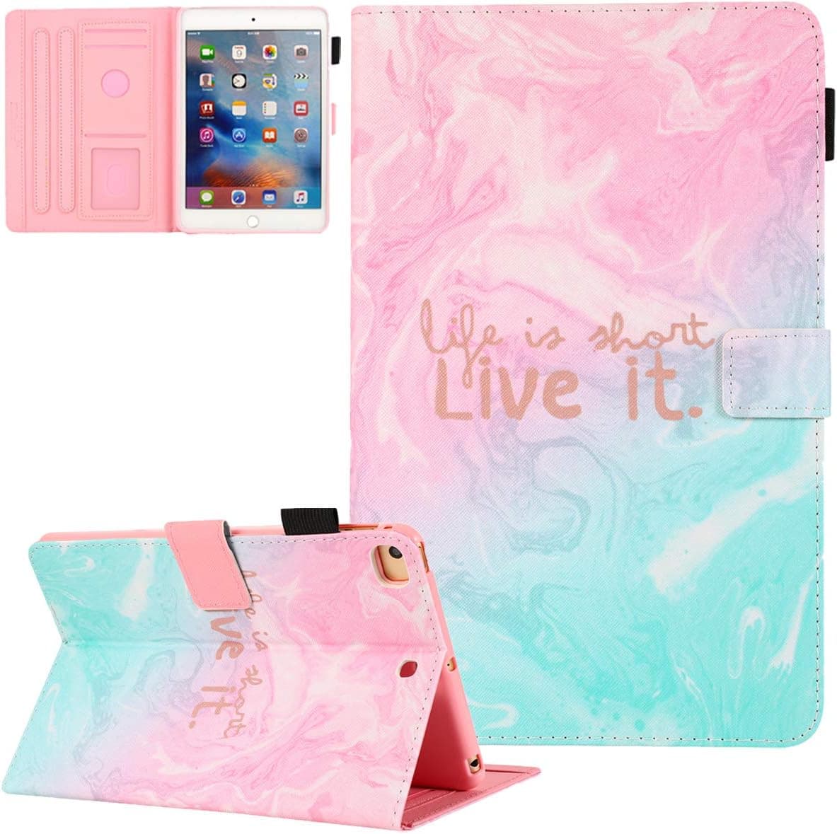 iPad Mini Case, iPad Mini 2/3 Case, iPad Mini 4 Case, iPad Mini 5 Case,JZCreater Folio PU Leather Smart Case Cover with Auto Wake/Sleep, Marble Pink