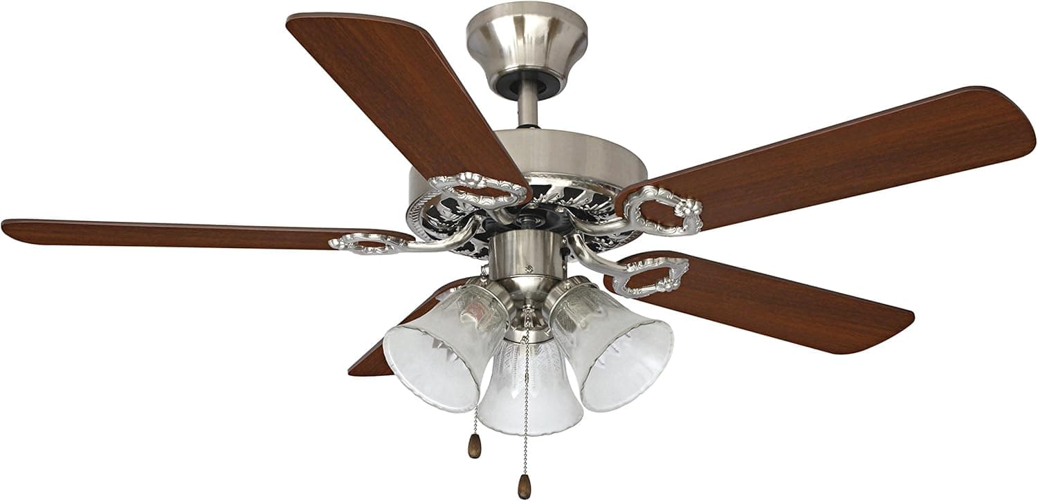 Litex E-NOII42BNK5C3 New Orleans II Collection 42-Inch Ceiling Fan with Five Reversible Light Maple/ Classic Walnut Blades and Three Light Kit with Clear Frosted Glass