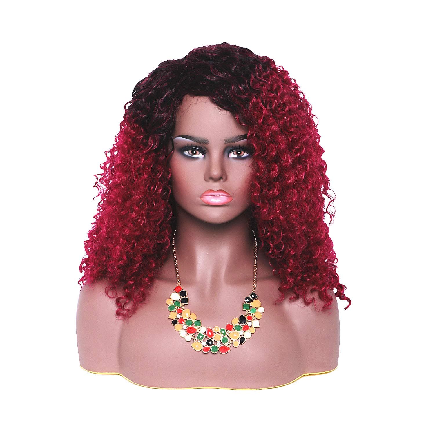 HIAYSAN Afro Short kinky Curly Wigs for Black Women Ombre with Dark Roots Synthetic Fluffy Wig for African American (Ombre burgundy)
