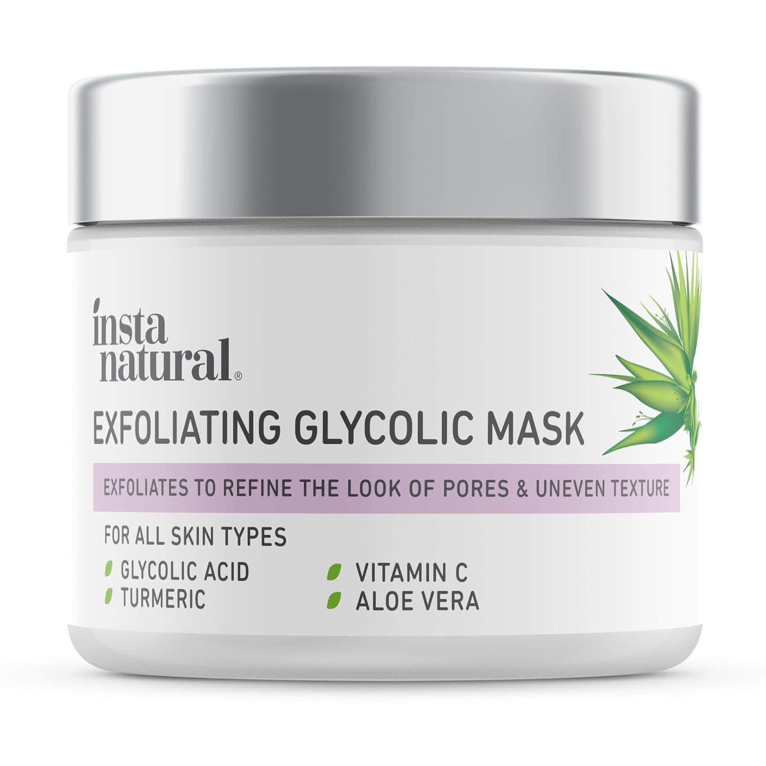 InstaNatural Glycolic Acid Exfoliating Face Mask, Exfoliating Face Scrub and Skin Care Mask, Pore Minimizer & Blackhead Remover with Vitamin C and Turmeric