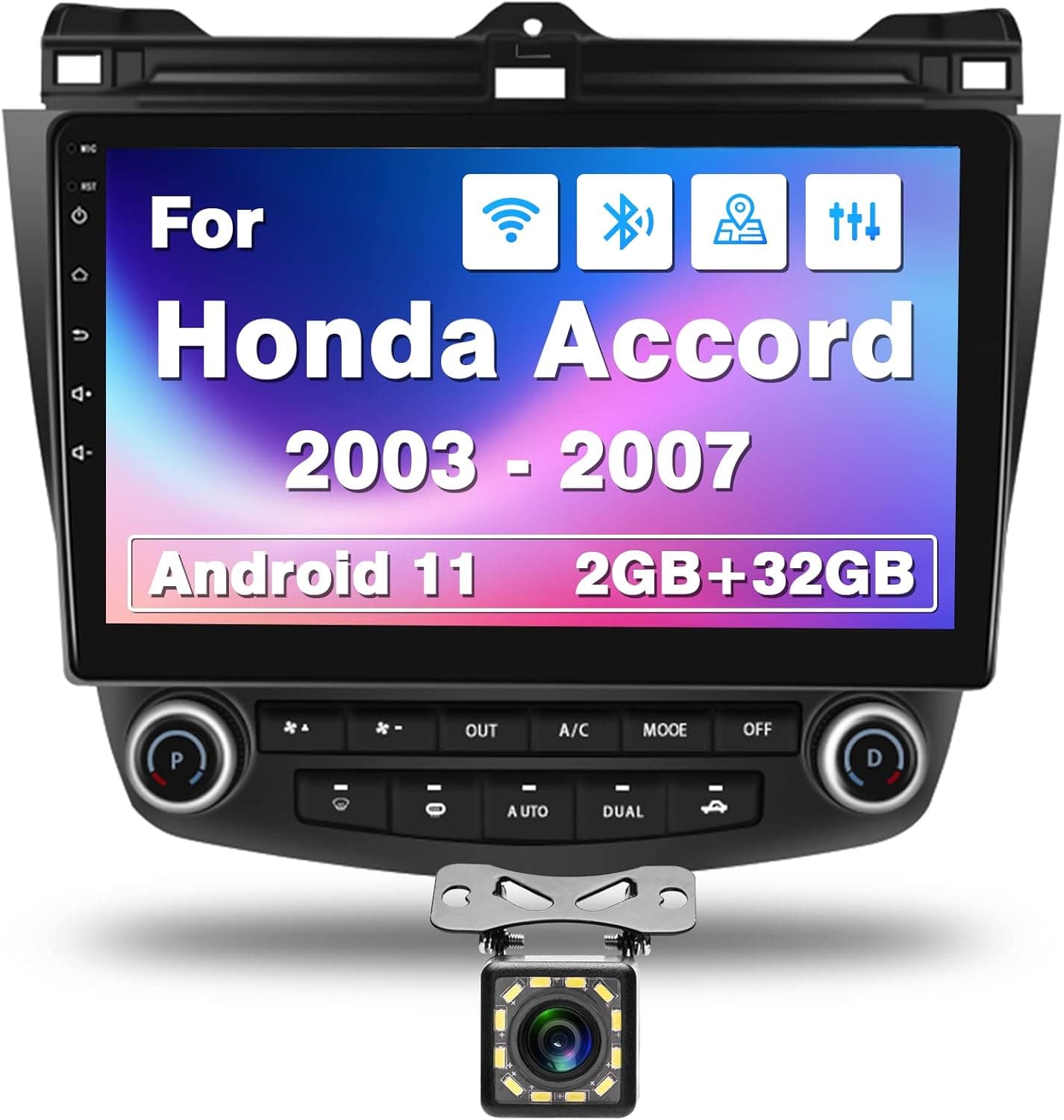 2+32GB Android 11 Car Stereo for Honda Accord 10 Inch Touchscreen Honda Radio for Accord 7th 2003 2004 2005 2006 2007 Support GPS Navigation 24 Themes BT FM USB Mic Rear Camera