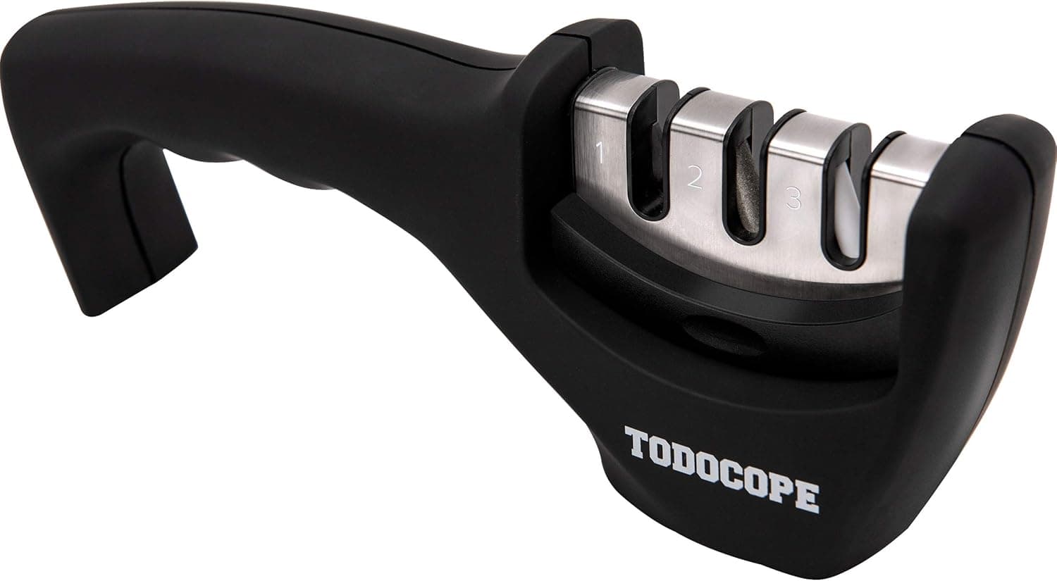 TODOCOPE Premium Chef Knife Sharpener, Professional Kitchen Chef 3 Slot Design, Manual Knife Sharpener Kit, black, medium