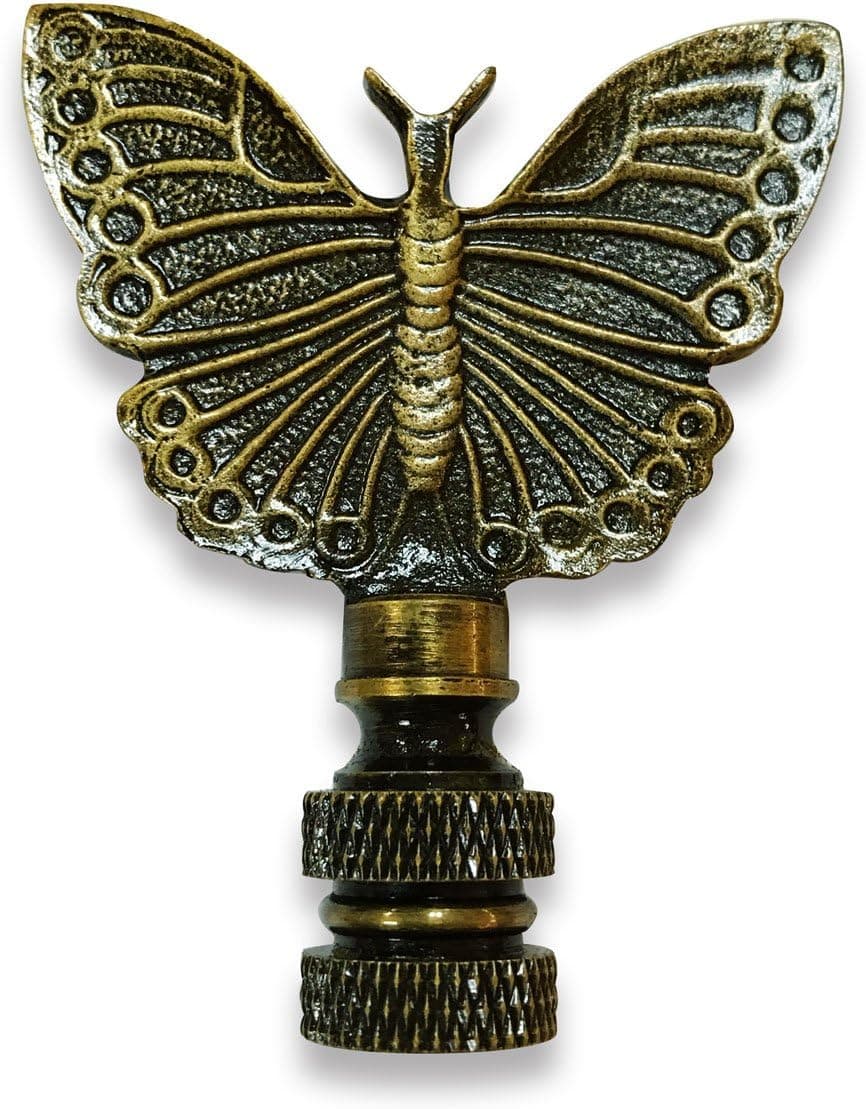 Royal Designs Monarch Butterfly 2.25" Lamp Finial for Lamp Shade, Antique Brass