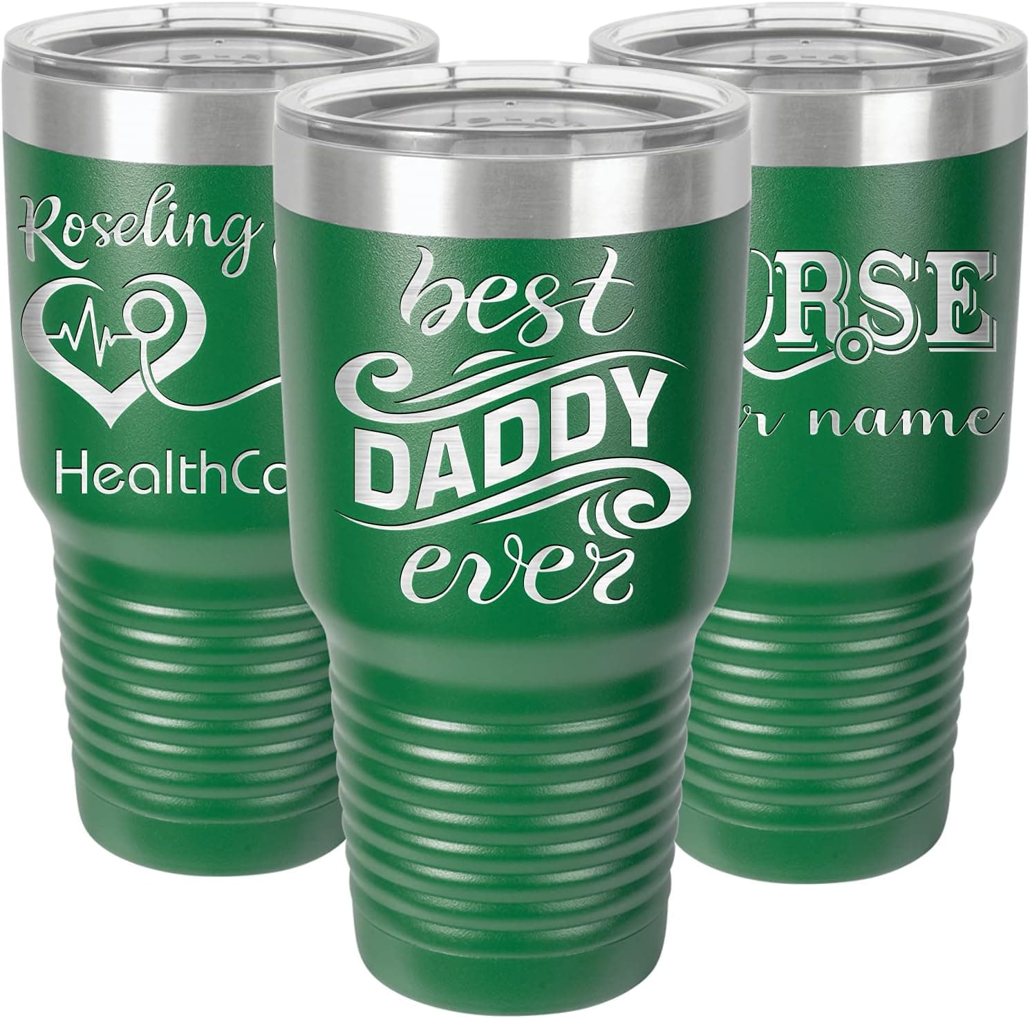 Personalized Tumblers 30oz with Lids and Straws, Your Name or Text Engraved in USA Customized Cups, Stainless Steel Vacuum Insulated Coffee Mugs, Christmas Gifts by iProductsUS (Green)
