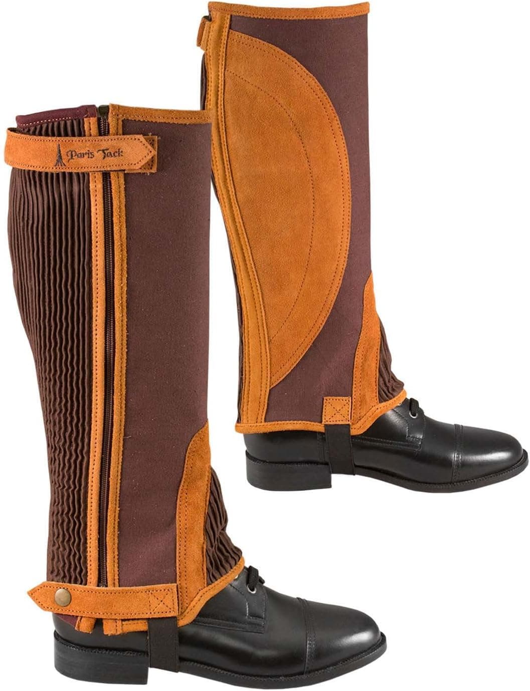 Derby Origjnals Adult & Kids Suede Leather Half Chaps Zipper & Elastic for Horse Riding or Motorcycle Use (Brown, XL)