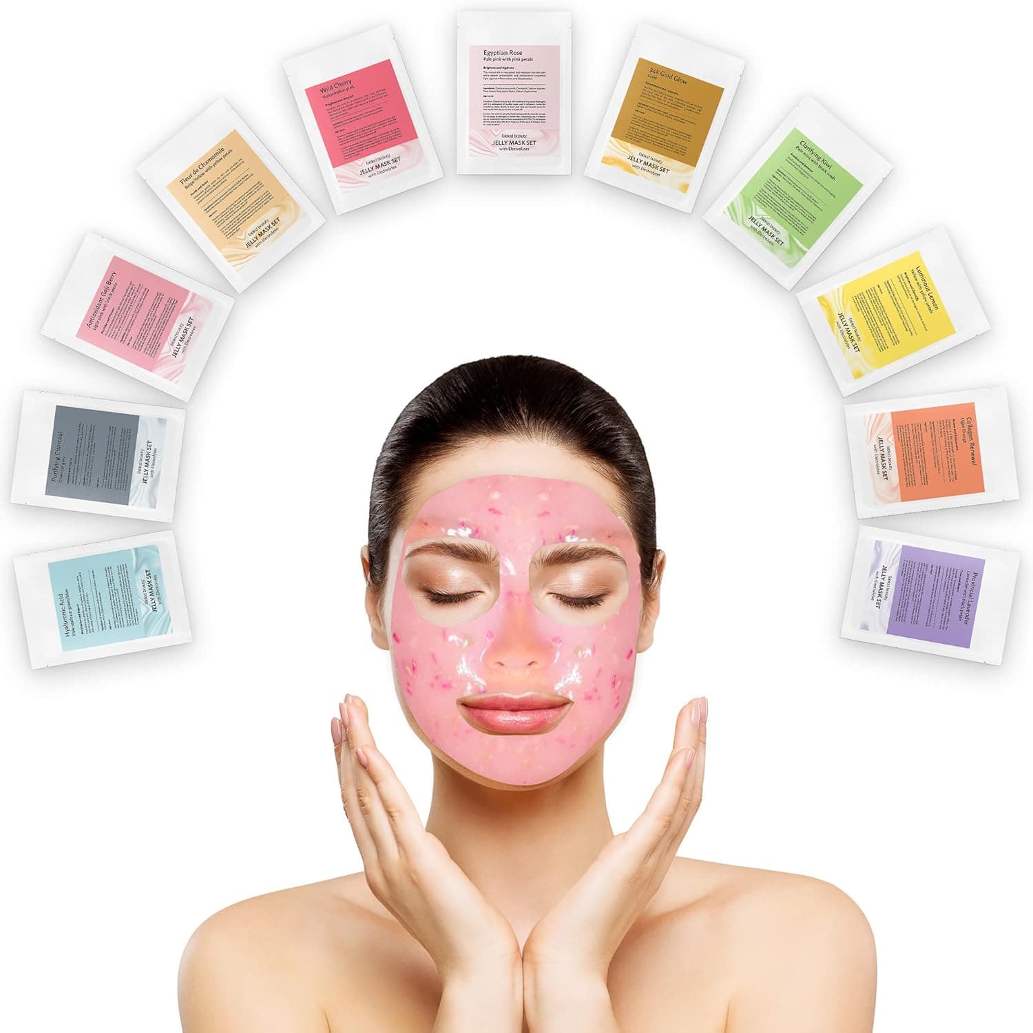 Fabled Beauty 12 Piece Jelly Mask Kit - Moisturizing Jelly Masks for Facials - Jelly Mask with Skin Care Benefits - Esthetician Spa-Quality Jelly Face Mask - Powder Set with Silicone Brush