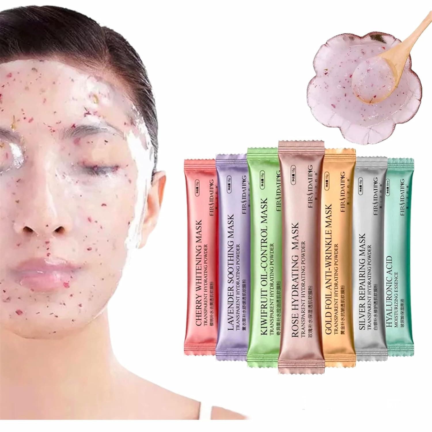 Beauty Spot Diy Spa Rose Hyaluronic Acid Hydro Jelly Facial Mask Powder Collagen Vitamin C Peel off Rubber Face Mask 12 Sacks (Mix -6)