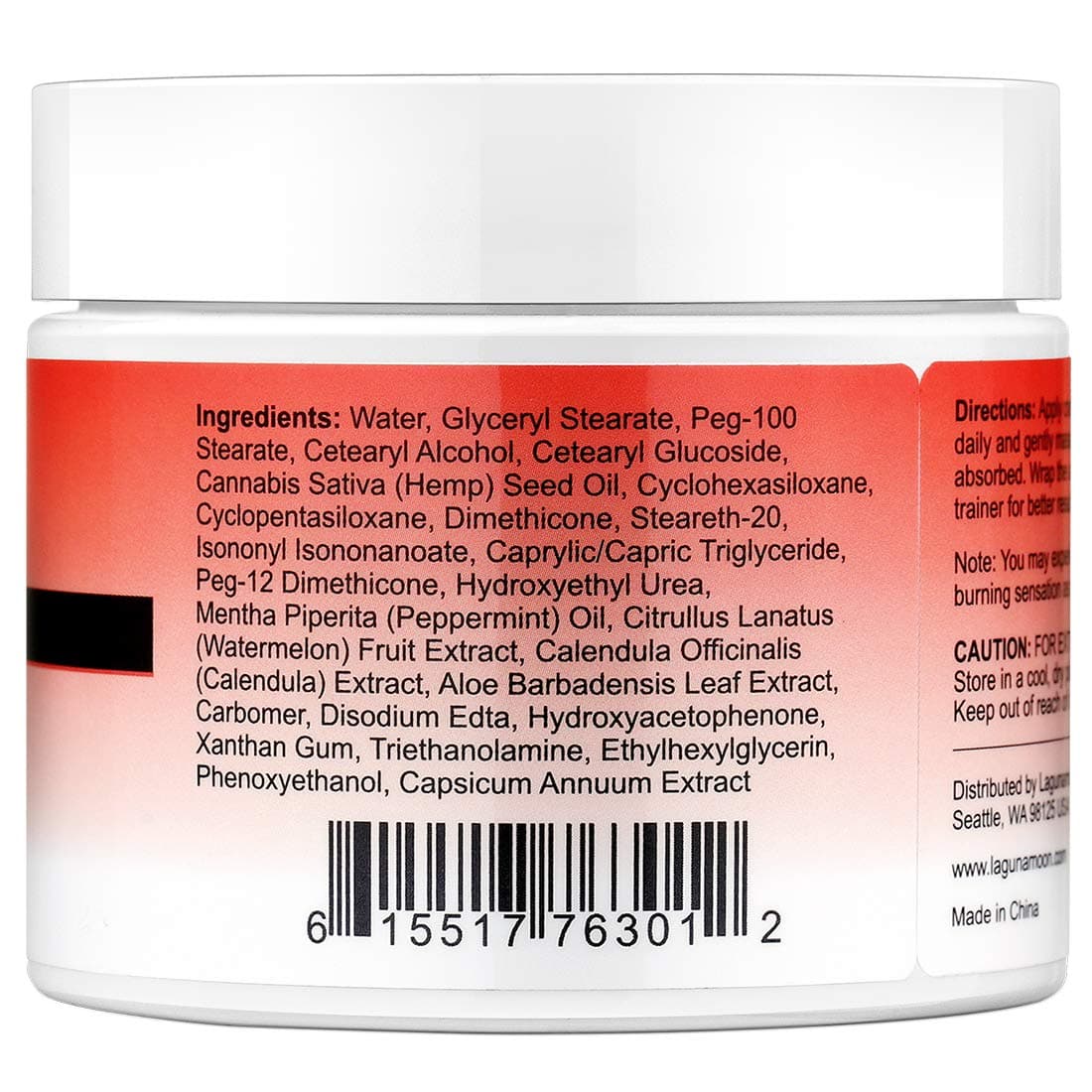 Hot Cream Cellulite, Lagunamoon Naturals Hot Cream with Chili Pepper & Watermelon Extract and Hemp Seed Oil, for Cellulite and Muscle Relaxing