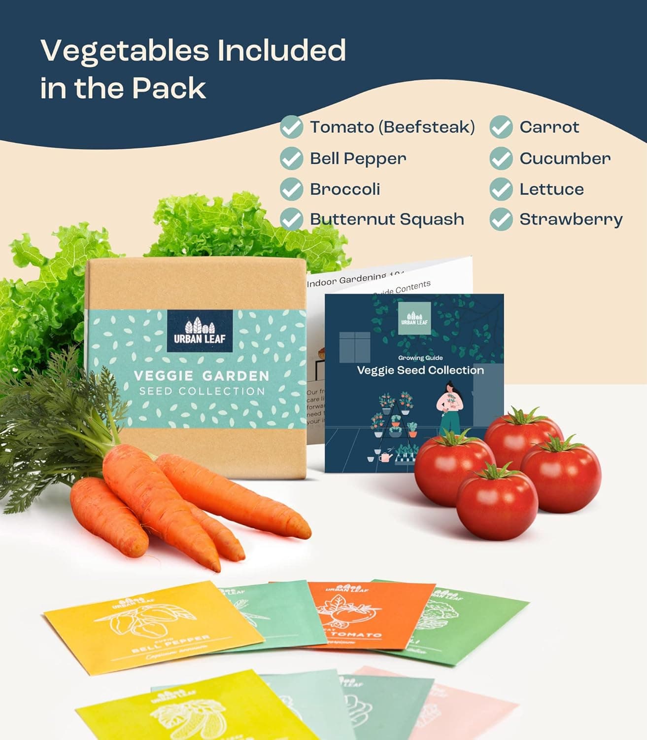 Vegetable Seeds for Planting | Veggie Seeds Variety Pack | Tomato, Pepper, Broccoli, Squash, Carrot, Cucumber, Lettuce | Drought-Tolerant, Pest-Resistant Vegetable Seeds by Urban Leaf