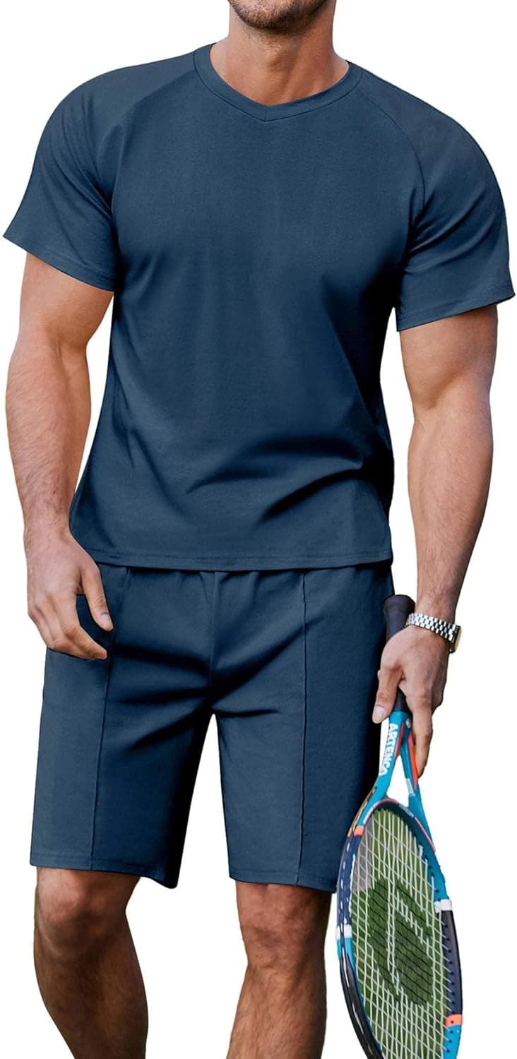 COOrun Men's Short Sleeve Shirt and Shorts Set 2 Piece Summer Outfits Fashion Tracksuits Casual Set