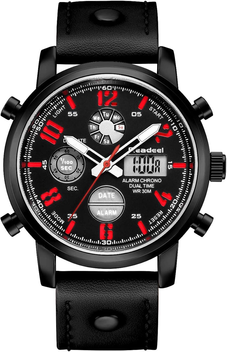 Tonnier Genuine Leather Band Analog Digital LED Dual Time Display Mens Watch