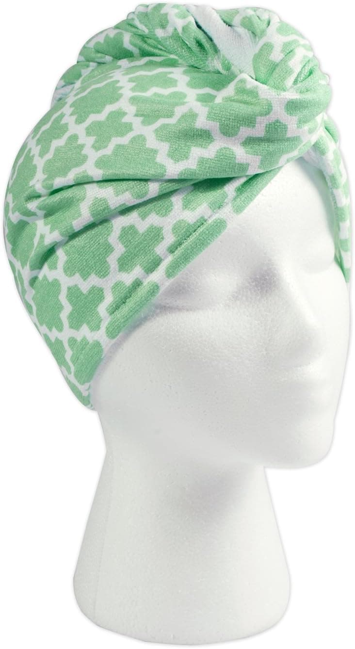 DII Women's Adjustable Microfiber Hair Wrap, Aqua Lattice