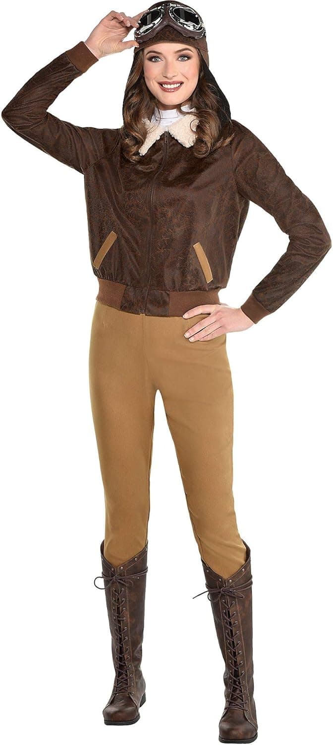 Party City Amelia Earhart Halloween Costume for Adults, Small, Includes Jackets, Pants, Scarf, Hat, Goggles, Multicolor, 8405385