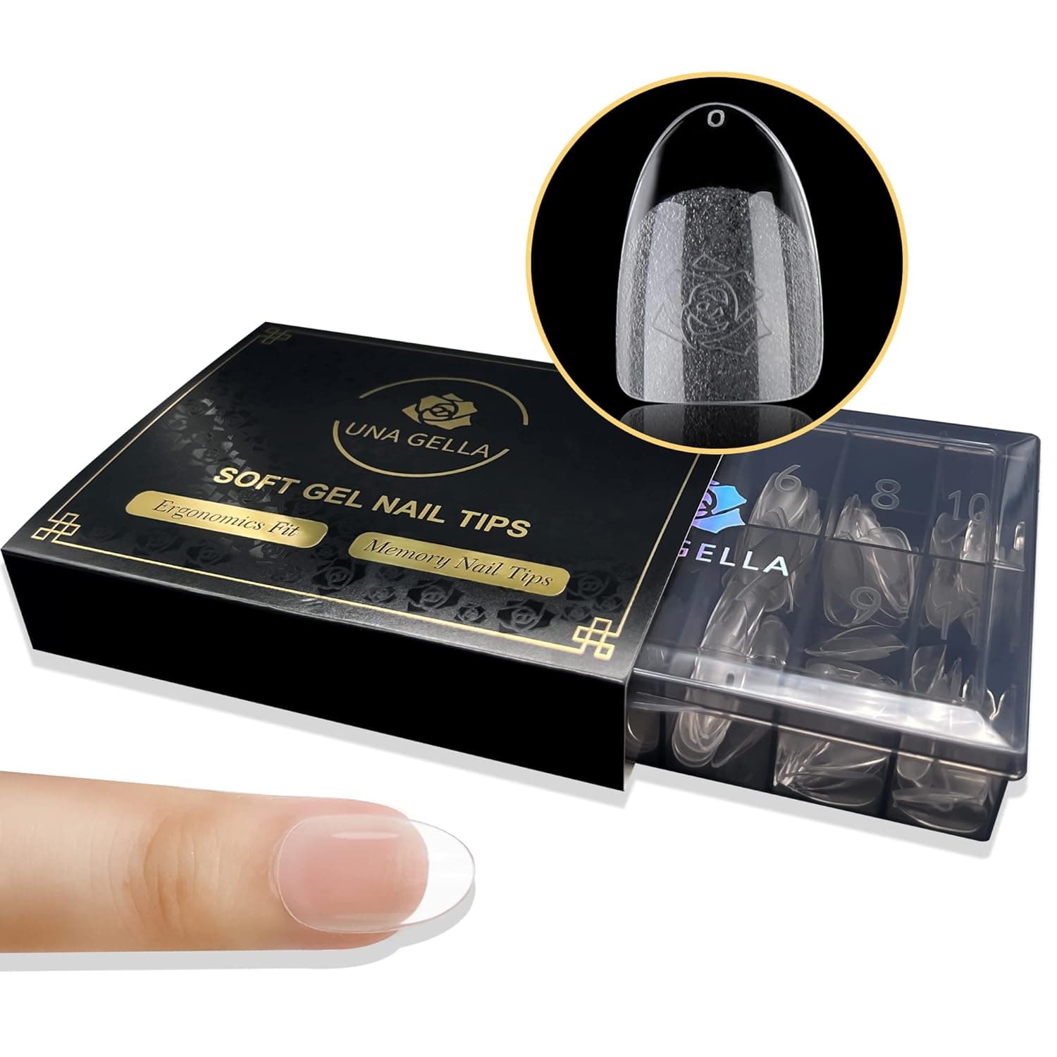 UNA GELLA Soft Gel Nails Tips - Full Short Pre-file, 240 Short Round Almond Gel Tips, Short Oval Almond Press On Nails, 12 Sizes Short Oval Nail Tips, Almond Fake Nails, Full Cover Nail Extension for Home DIY Salon with Box