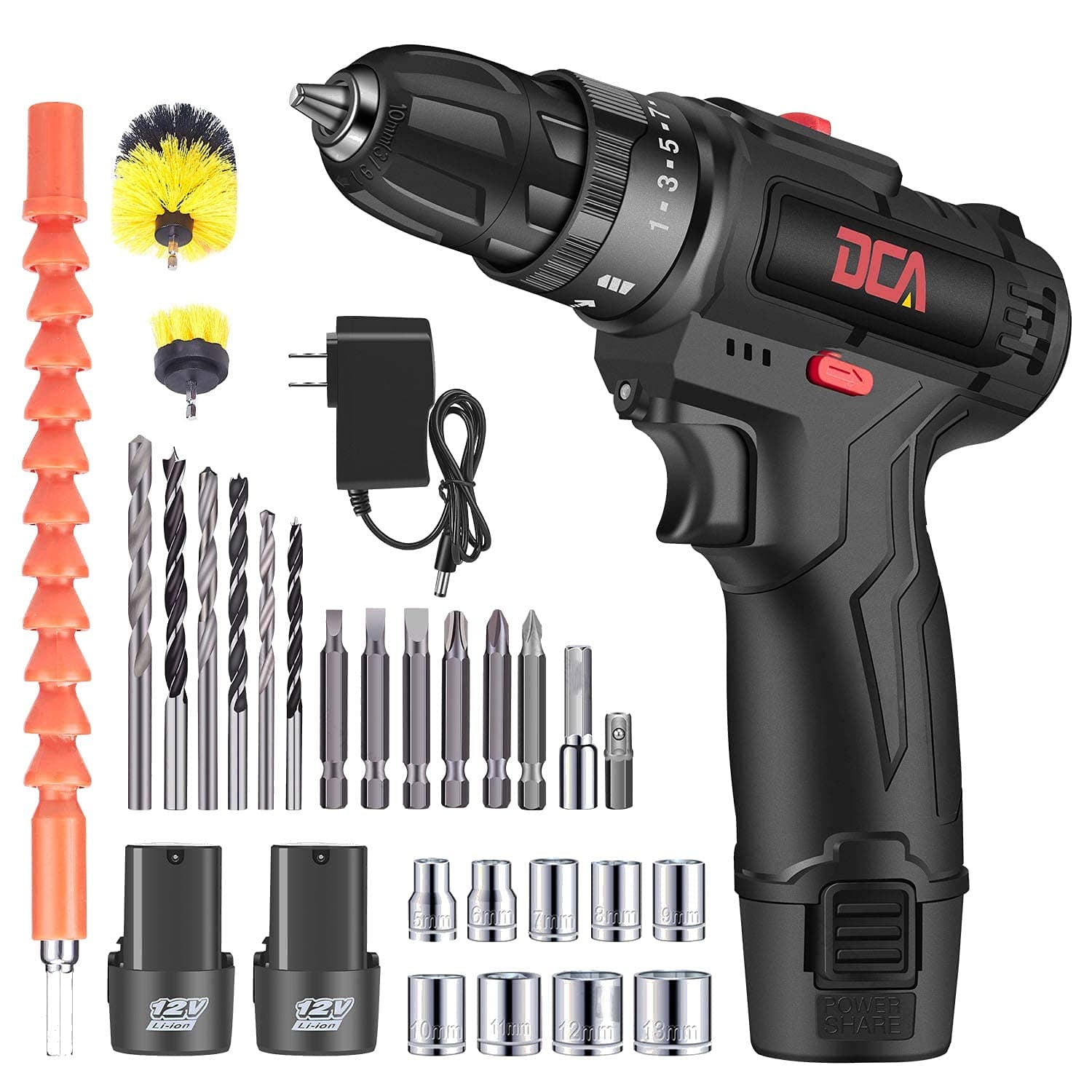 Cordless Drill with 2 Batteries,24-Piece Accessories 23+1 Torque Setting,12 V MAX Lithium-Ion Drill/Drive 2 Speed Electric Drill with LED Work light for Home Improvement DIY Project Power Drill