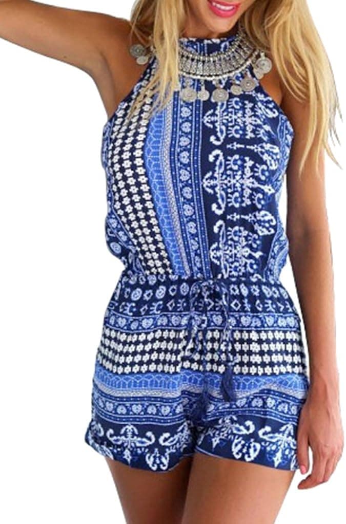 Ayliss Women's Sexy Cut Out Back Bohemian Casual Loose Romper Playsuit