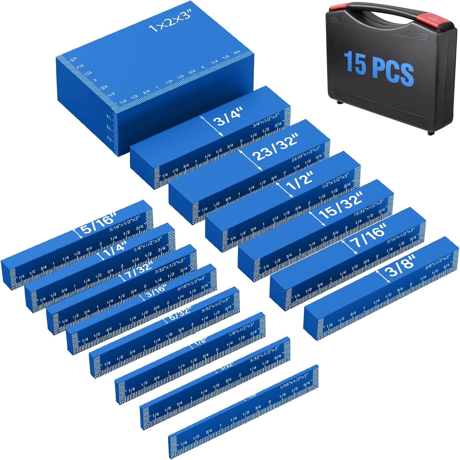 Neitra Setup Blocks Woodworking - 15 PCS Aluminum Height Gauge Blocks Set - Woodworking Measuring Tools Precision Setup Bars for Router and Table Saw, Blue