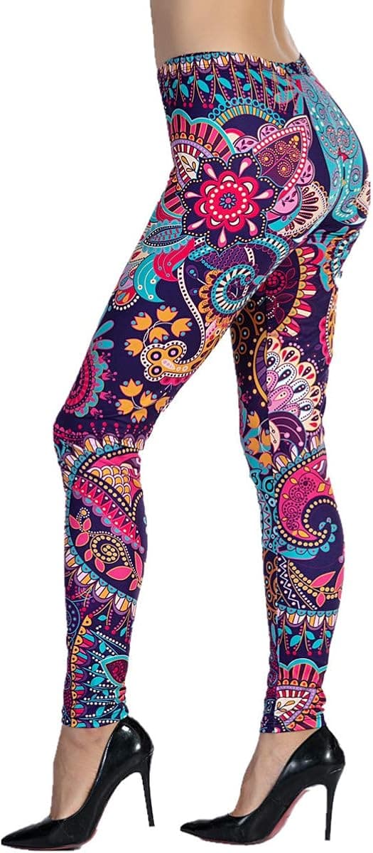 Ndoobiy Women's Printed Leggings Full-Length Regular Size Workout Legging Pants Soft Capri L1