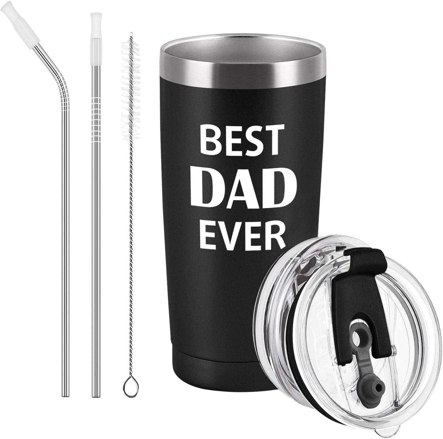 Ginprous Fathers Day Ideas, Dad Stainless Steel Travel Tumbler With 2 Lids, Personalized Ideas for Dad Father New Dad from Son Daughter Kids Wife, Insulated Double Wall Travel Tumbler(20oz, Black)