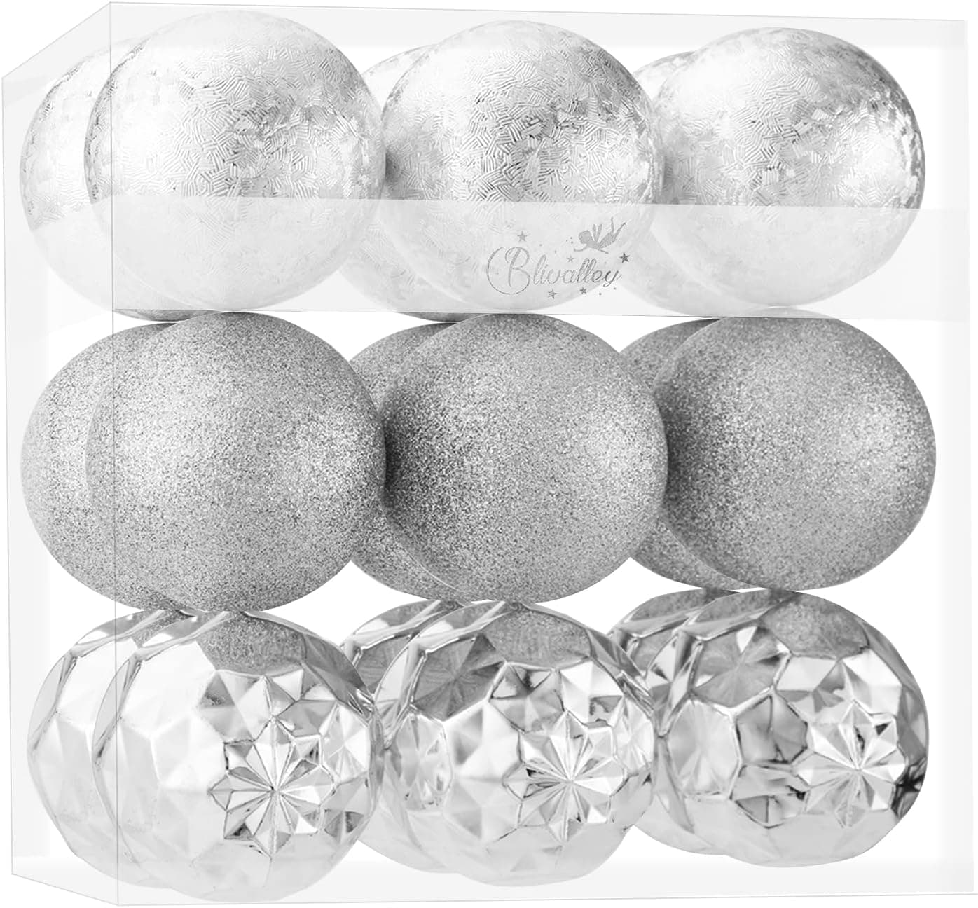 Blivalley 18ct Christmas Ball Ornaments 3.15" Shatterproof Christmas Decorations for Xmas Tree, Holiday, Wedding, Party Christmas Balls Set with Strings(3.15", Silver)