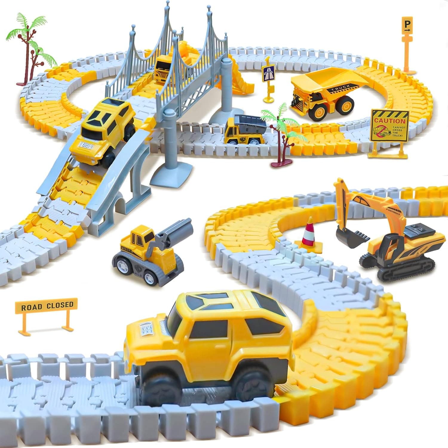 BDwing 276 pcs Construction Race Tracks for Kids Boys, Race Car Track with Flexible Track, Gift for Toddlers Kids Toys for 3 Year Old Boys