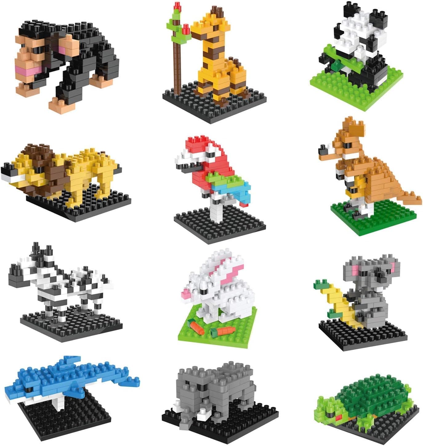 FUN LITTLE TOYS Party Favors for Kids, Mini Animals Building Blocks Sets for Goodie Bags, Prizes, Birthday Gifts, 12 Boxes