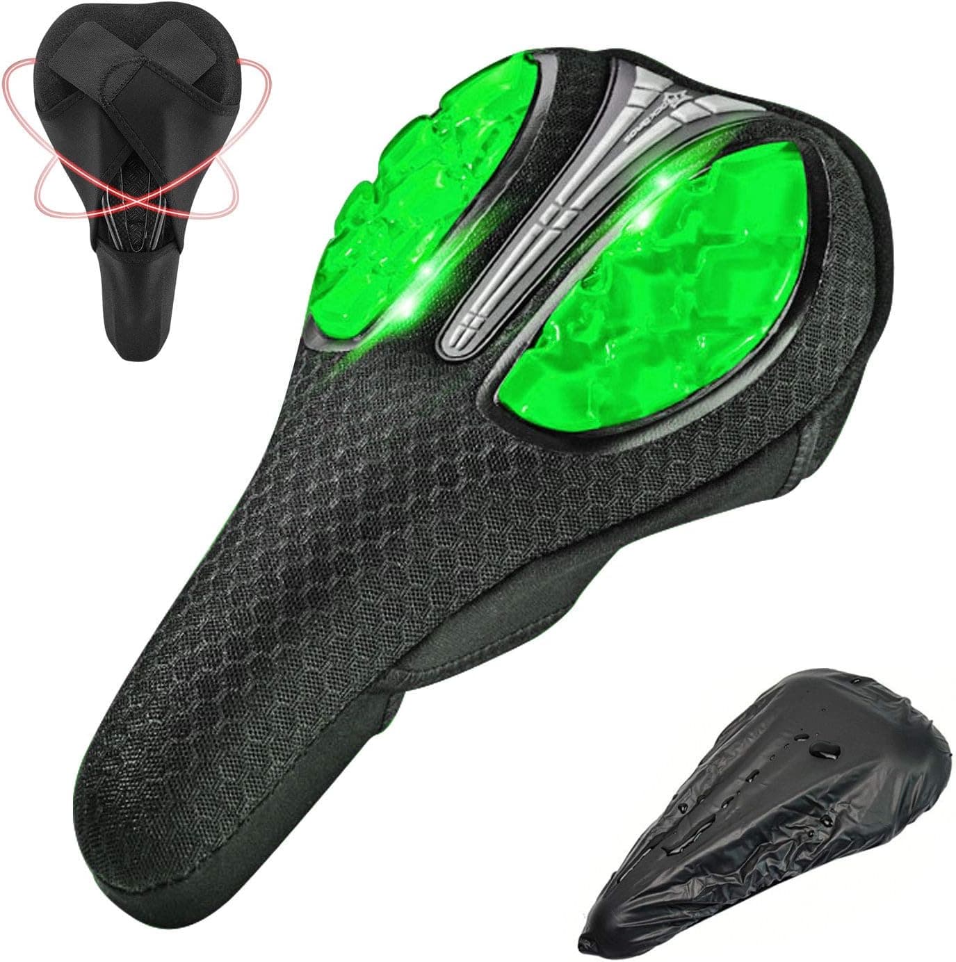 Pretty Jolly Gel Bike Seat Cover, Memory Foam Bicycle Seat Cushion for Women Men, Hollow Breathable Design Bike Saddle Pad with Water & Dust Cover for Indoor Spin Class or Outdoor Cycling