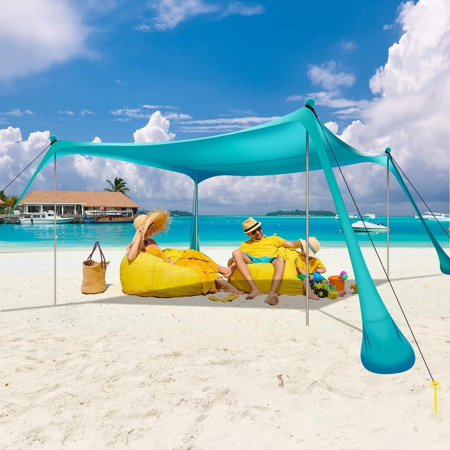 kegemor Beach Tent Sun Shelter UPF50+ 10x10 FT Windproof Pop Up Canopy Shade with Sand Shovel Carrying Bag, Portable Lightweight Outdoor Family Sunshade for Camping Trips Backyard Fishing Picnics