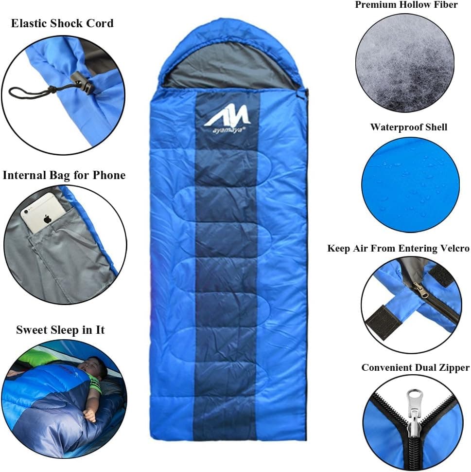 AYAMAYA Camping Sleeping Bags for Adults Cold Weather, 3 Season 20 Degree Compact Envelope Sleeping Bag with Compression Bag for Winter Cold Weather Night Gifts for Men Women