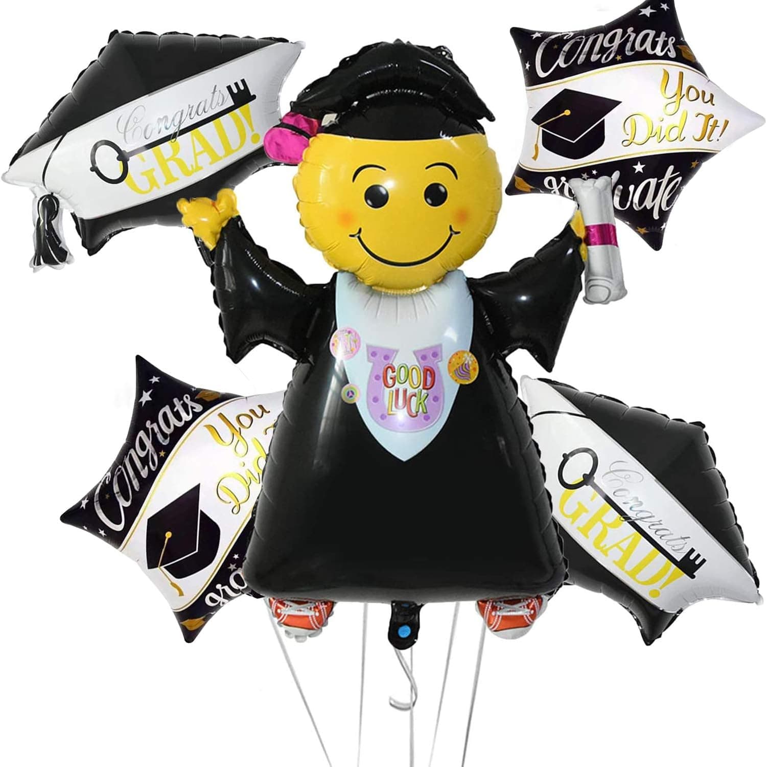 5Pcs Graduation Balloons Party Supplies Balloons Decorations, Jumbo Jumping Grad Balloons Congrats Graduation Cap Balloons Square Congrats Mylar Graduation Balloons for College High School