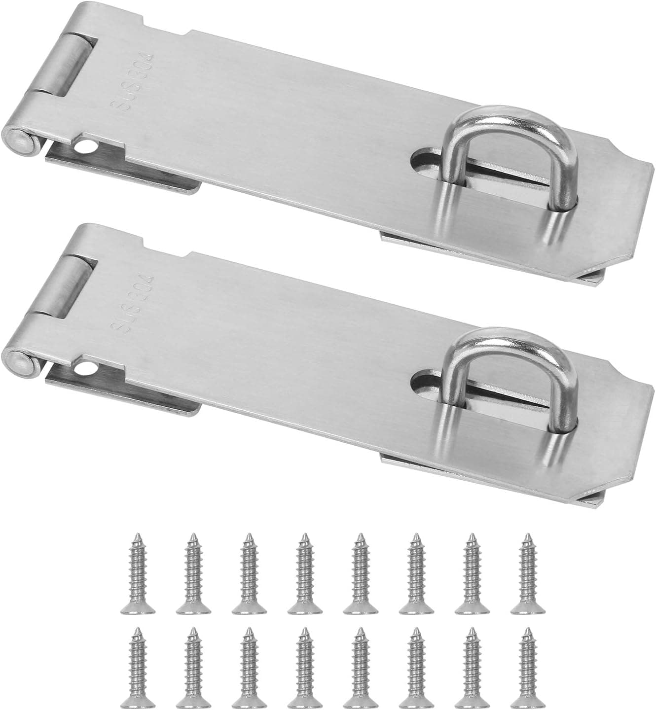 2 Pack 5 Inch Padlock Hasp, 304 Stainless Steel Padlock Latch, Door Clasp Hasp Latch Lock for Door Window Cabinet Pet Cage Toolbox Outdoor Shed, Brushed Finish, Mounting Screws Included, Silver