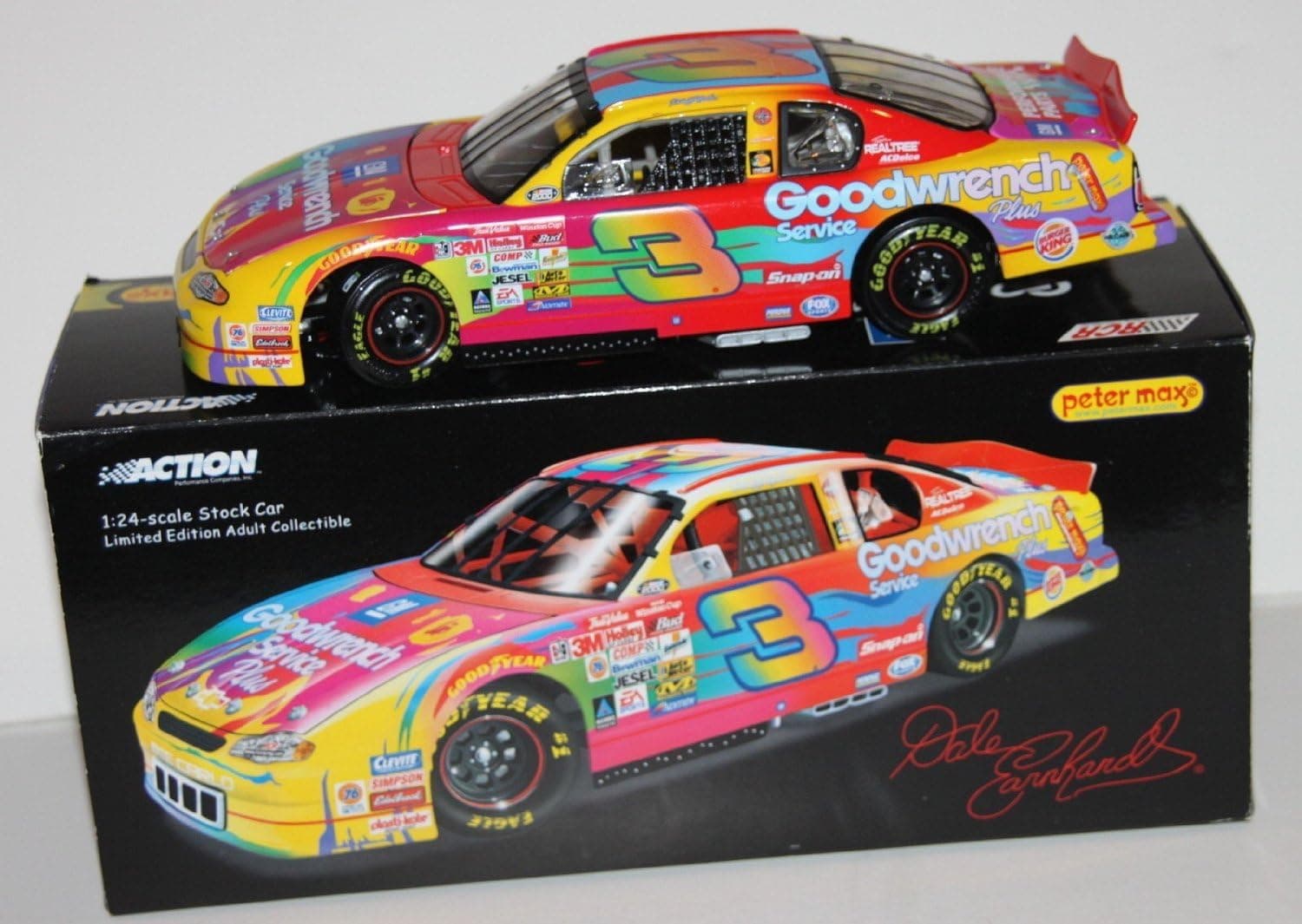 NASCAR Limited Edition Dale Earnhardt Sr #3 Peter Max Goodwrench Chevrolet 1/24 Scale Diecast Hood Opens Trunk Opens HOTO Action Racing Collectables ARC Limited Edition Car