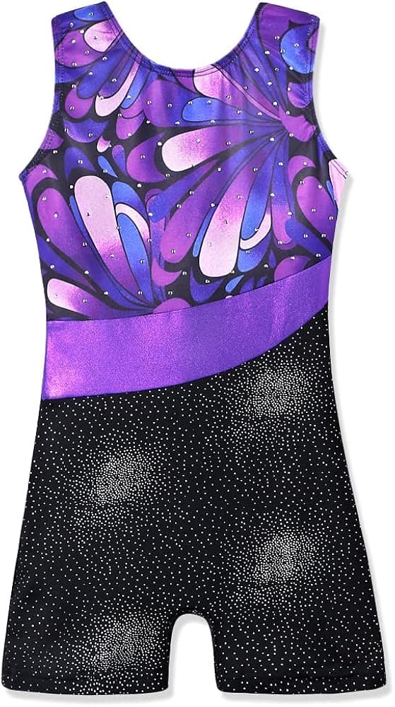 HOZIY Leotards for Girls Gymnastics Kids Children Biketard Snowflake Ribbon Blue Purple Hot Pink Sparkle