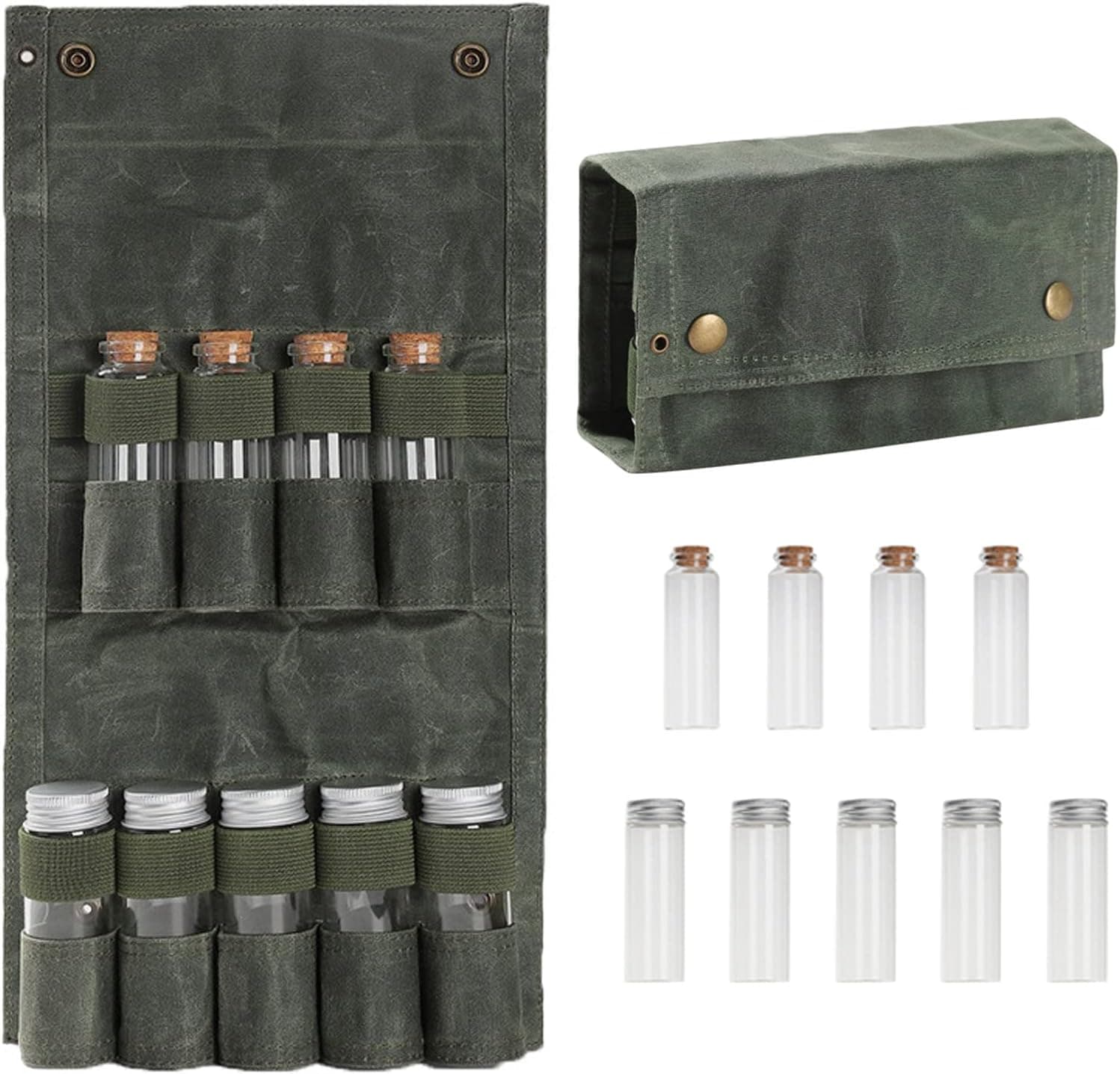 Portable Spice Jar with Storage Bag, Outdoor Camping Spice Kit Set Travel Spice Holder Food Seasoning Bottle Salt/Sugar Holder Jar Gadget for Camping Travel Hiking BBQ, Green