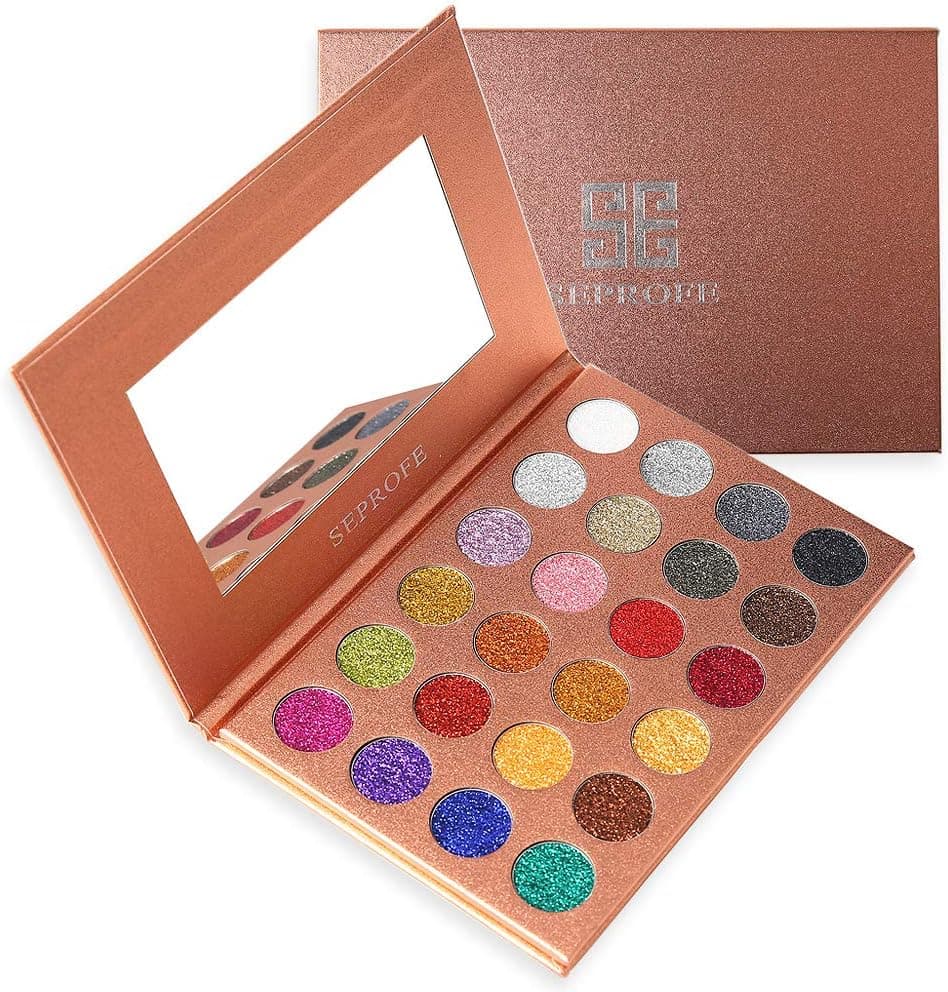 SE SEPROFE 24 Colors Glitter Eyeshadow Palette Highly Pigmented Shimmer Eye Shadow Waterproof Long Lasting Party Wedding Make Up Pallet Professional Eye Shadow