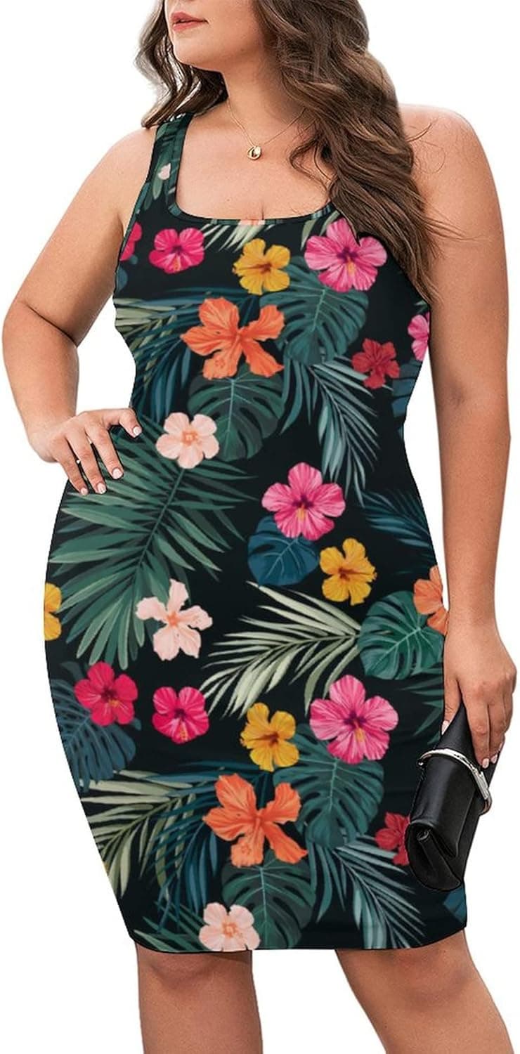 LALAGEN Womens Plus Size Casual Tank Dress Sexy Sleeveless Bodycon Party Midi Dress